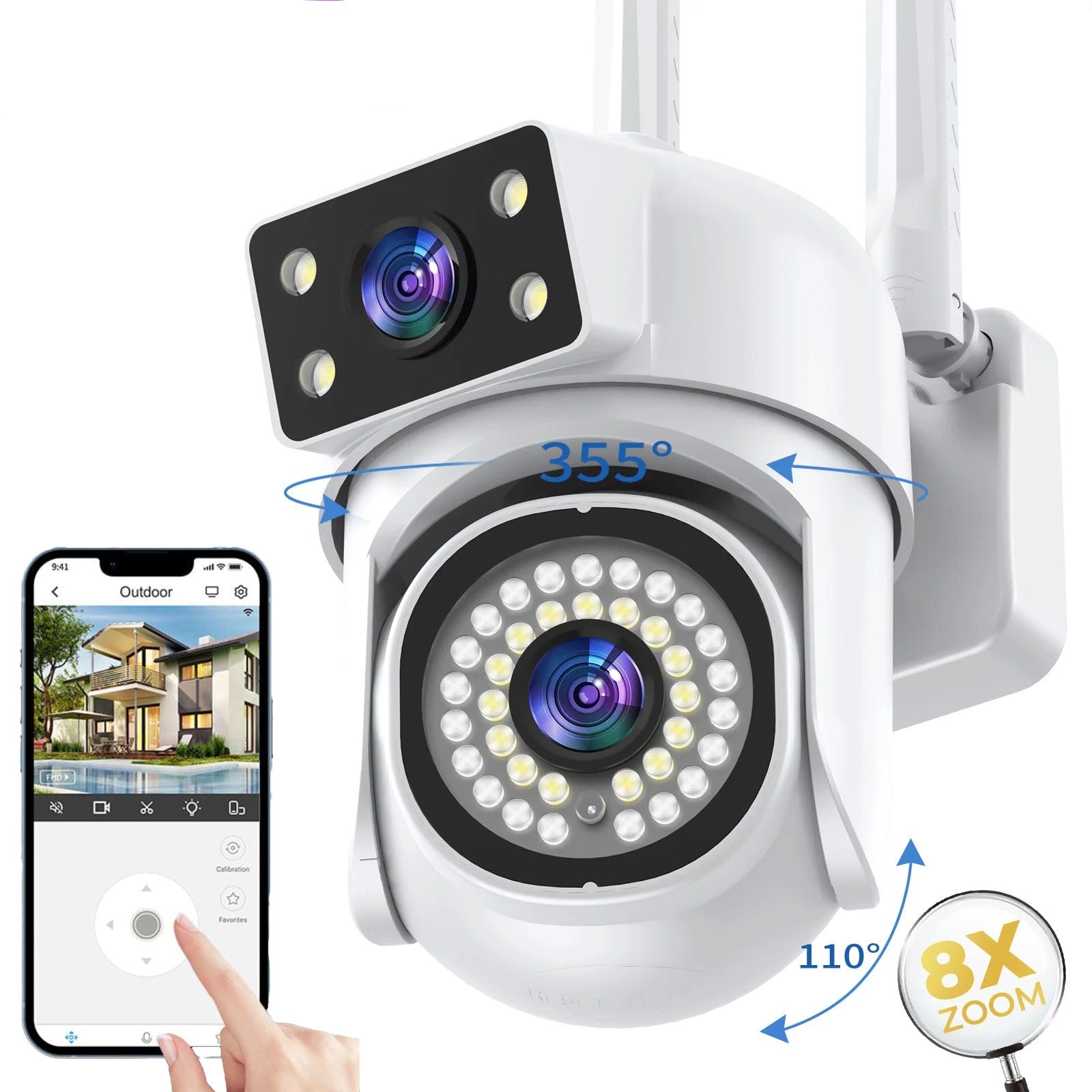 Câmera de Vigilância PTZ 4K Wi-Fi - 8MP - Deteção de Movimento, Visão Noturna, Áudio, Zoom 8X Câmera de Vigilância PTZ 4K Wi-Fi - 8MP - Deteção de Movimento, Visão Noturna, Áudio, Zoom 8X